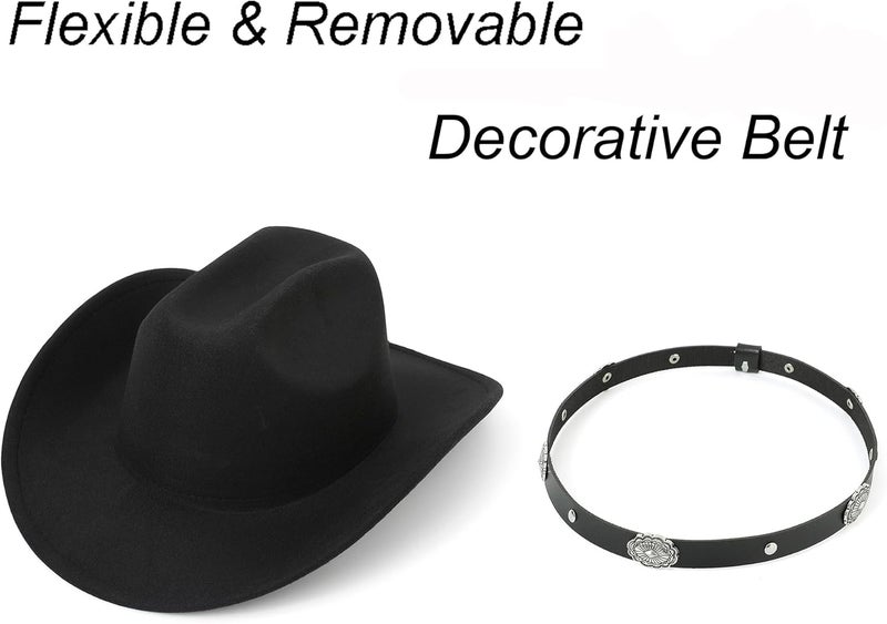 FGSS Classic-Western-Cowboy-Hat Upturn-Brim Felt-Cowgirl-Hat Rodeo-Hats with Belt for Women Men (Fit for 22.4-23.2") - Image 4